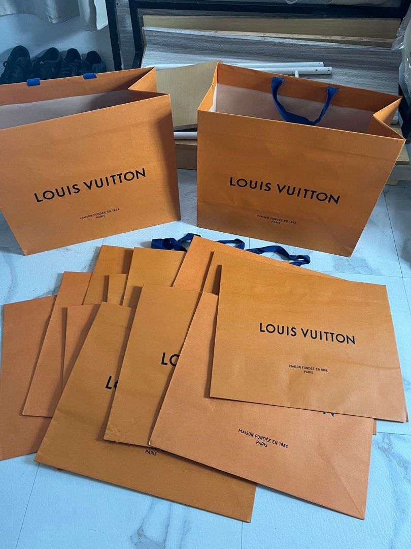 Authentic/ Original Extra Large/ Large LV Louis Vuitton paperbag (Category: Luxury Bags & Wallets) located in Quezon City. Submitted by nxdeclutters (Listing ID 1250206343, Image 1). Description: Decluttering 19”x 16”x9” 49x41x23 cm Extra paperbags available 5-6 pcs left Please do not inquire if unsure, let’s respect each other’s time :) All are bought from Italy and guaranteed authentic 5 paperbags with minimal signs of storage, 1 used paperbag 