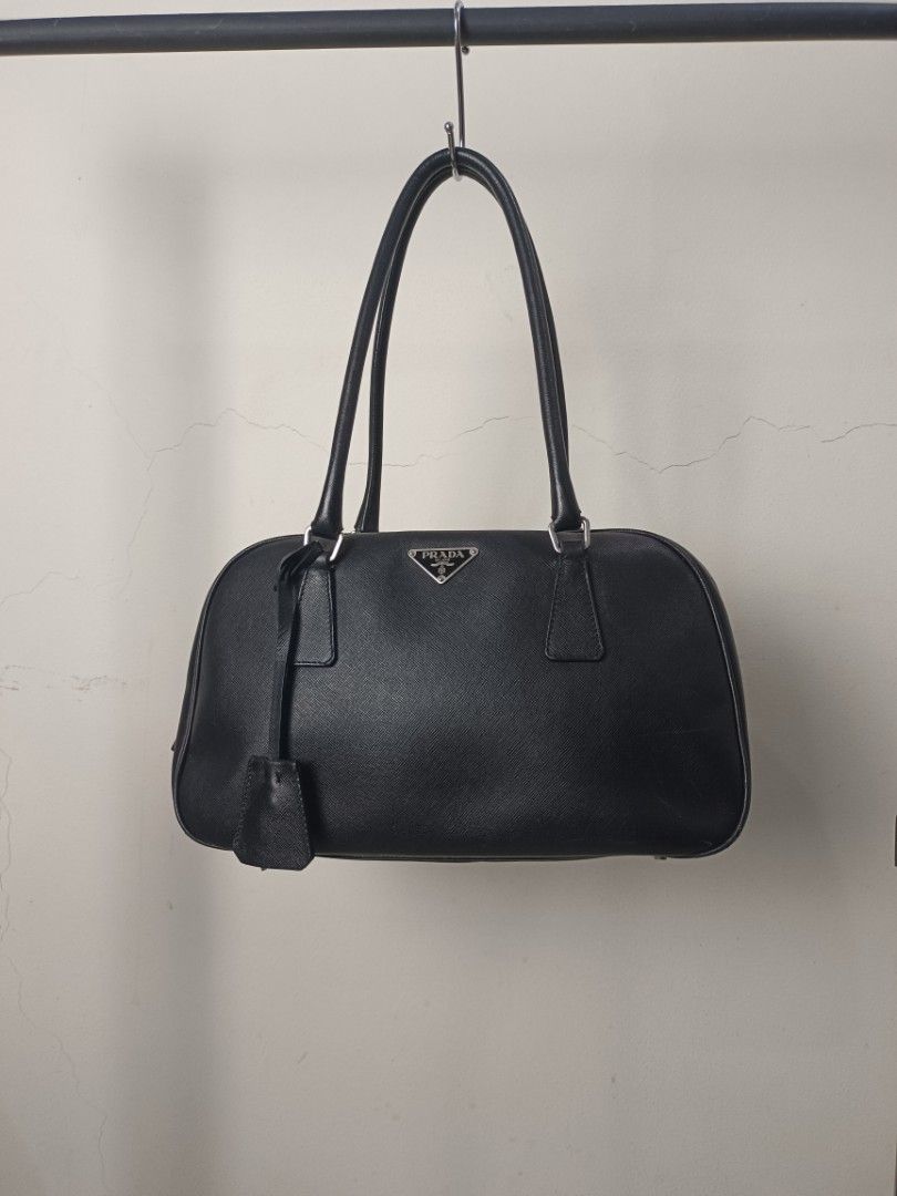 Prada leather handbag black clearance
