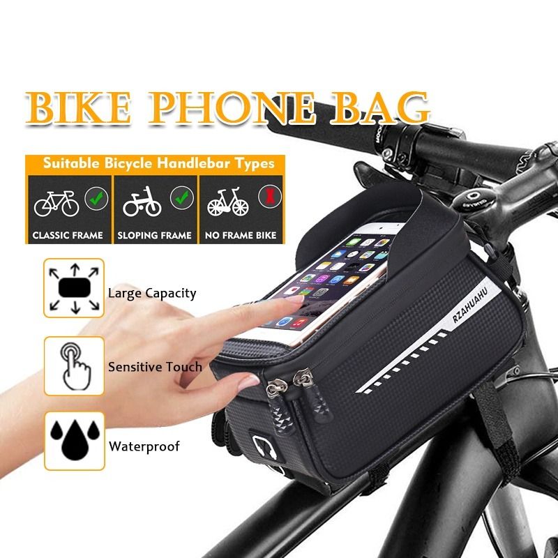 Bike Bag Frame Front Top Tube Cycling Bag Waterproof 6.5in Phone Case  Touchscreen MTB Bag Cycling bag, Sports Equipment, Bicycles & Parts, Parts  & Accessories on Carousell