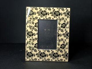 Black Floral DAMASK in Yellow Background Resin Photo Frame