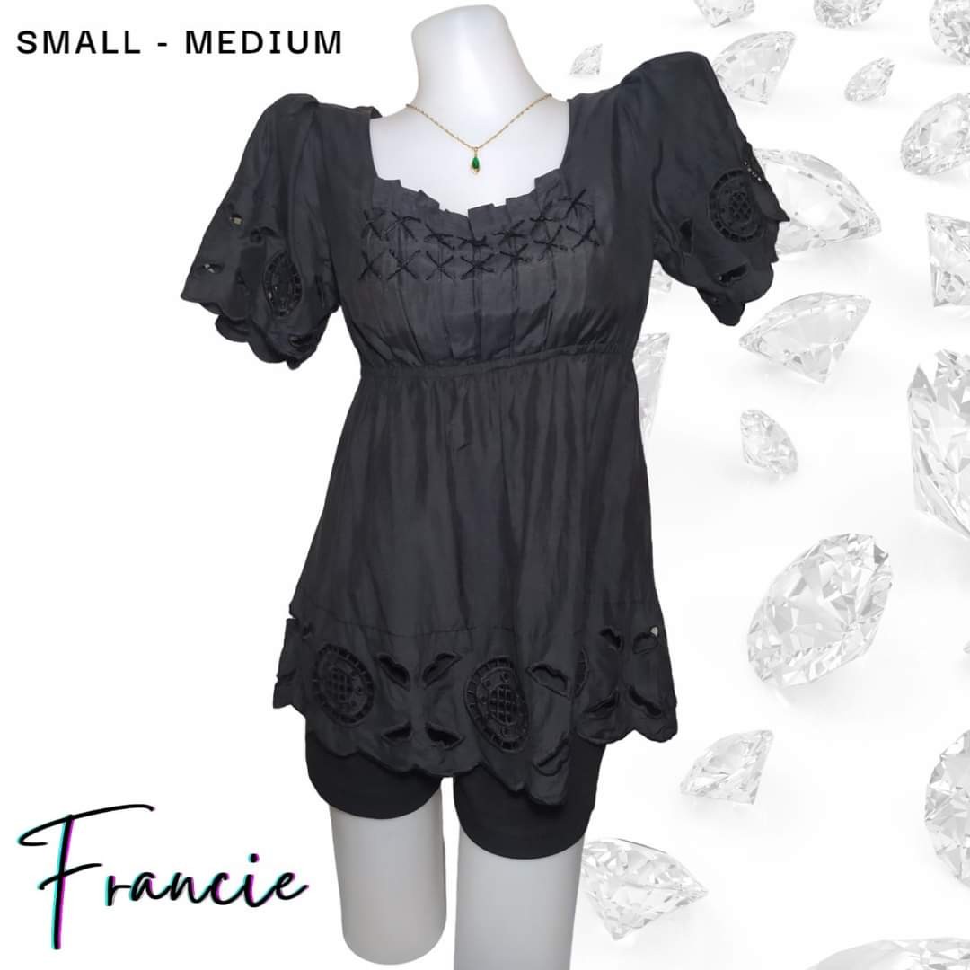 Black Puff Sleeve Eyelet Gothic Lolita Top Puff Dress Blouse on Carousell