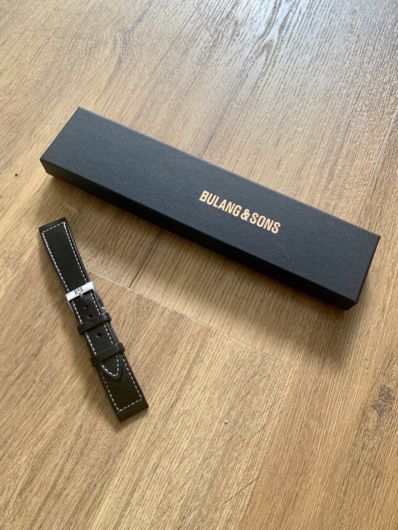 Bulang and Sons Black Boxed Stitch Leather Watch Strap 19mm