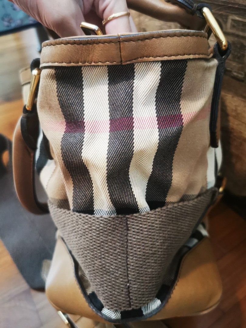BURBERRY House Check Canvas Brown Leather Brecon Tote Bag