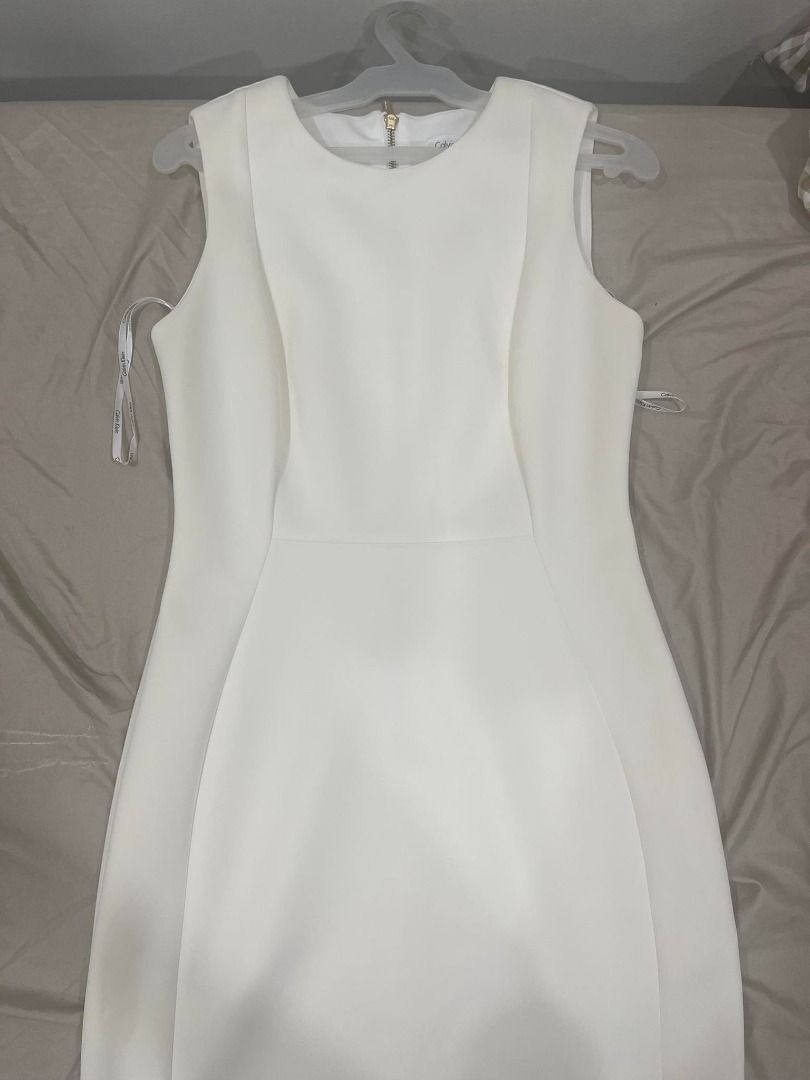 Calvin Klein Knee-length White Dress (Large/US8) on Carousell