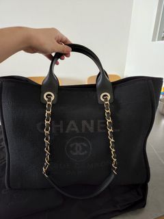 Chanel Medium Deauville Shopping Tote with Handle 22A Black Mixed
