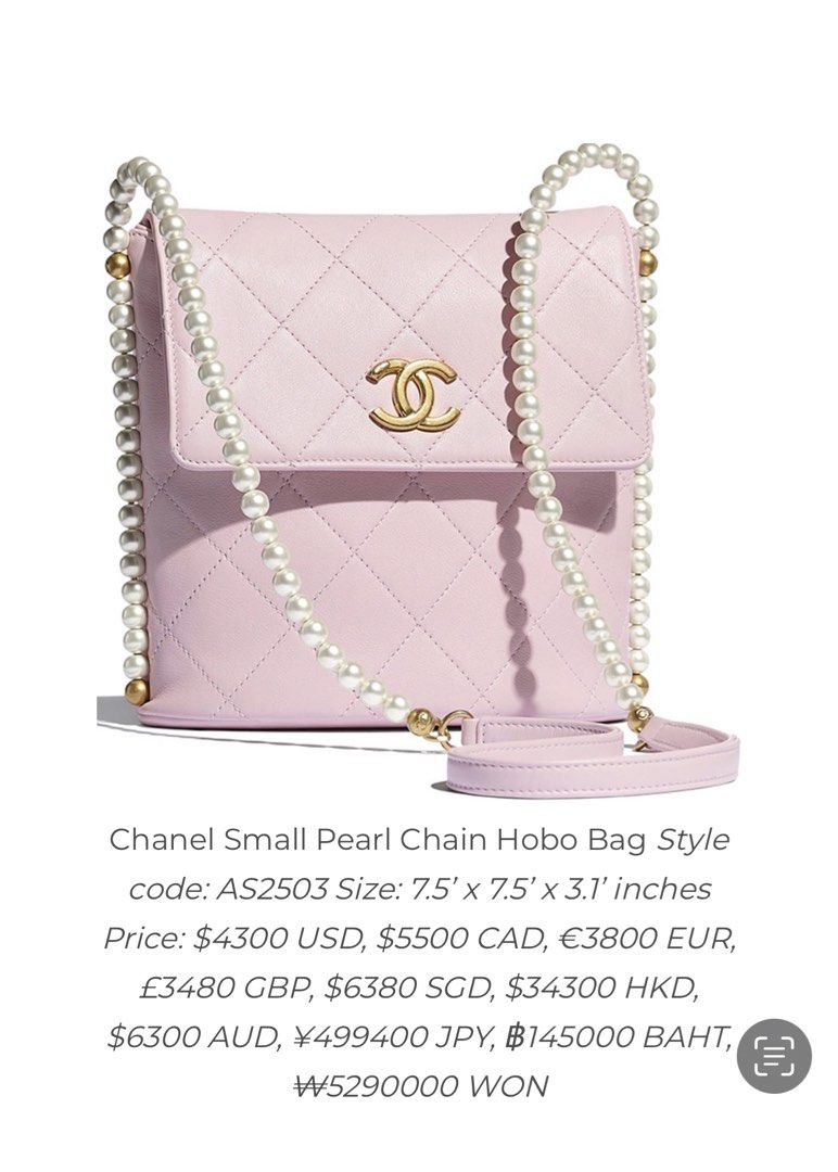 Chanel Small Pearl Chain Hobo Bag (Light Pink), Luxury, Bags & Wallets on  Carousell