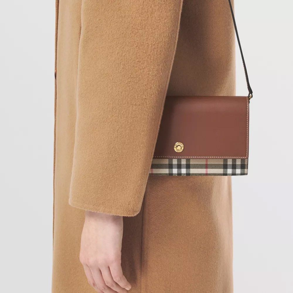 Burberry vintage check and sales leather wallet with detachable strap