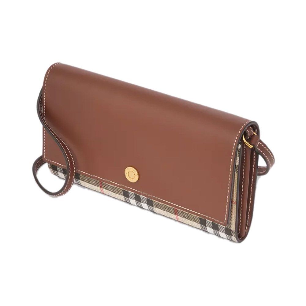 Burberry vintage check and top leather wallet with detachable strap