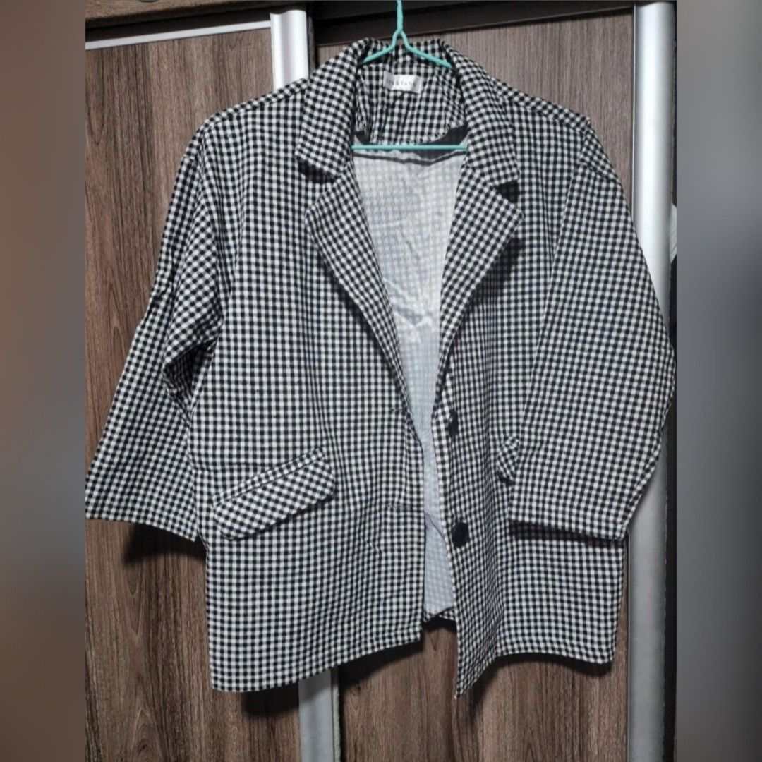 Checkered Blazer Women s Fashion Coats Jackets and Outerwear on
