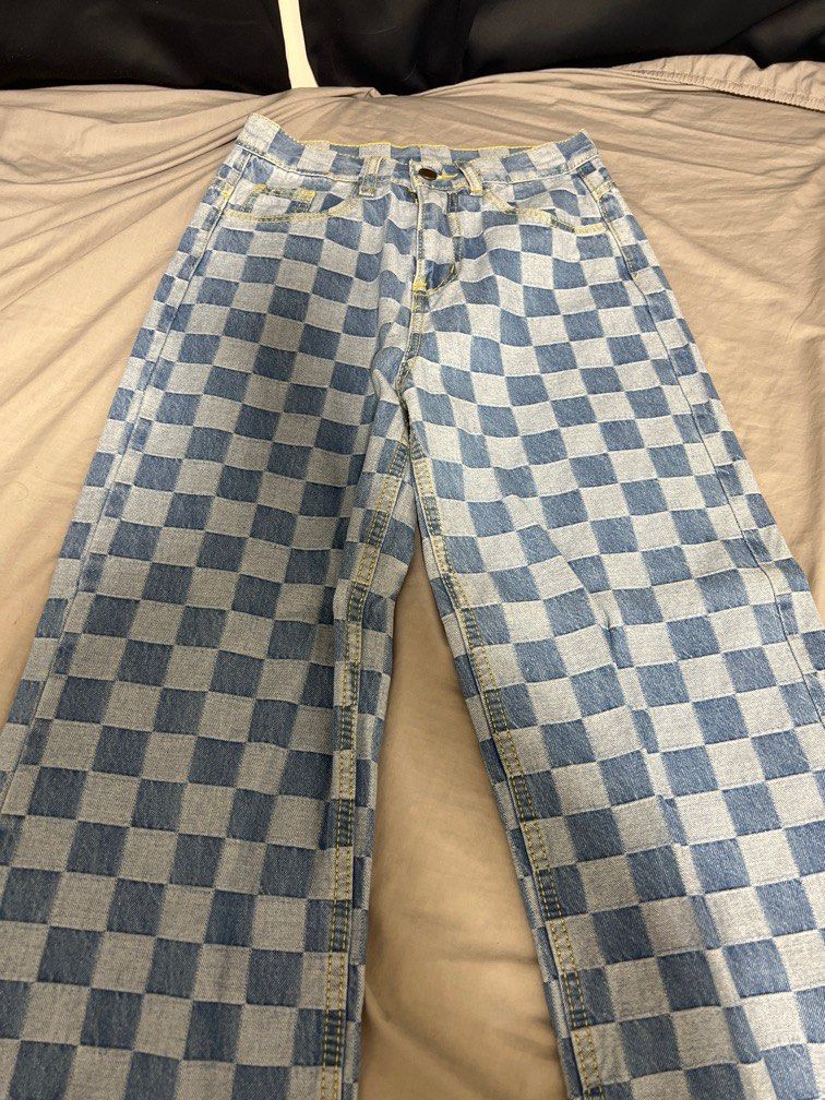 Checkered denim jeans Women s Fashion Bottoms Jeans Leggings