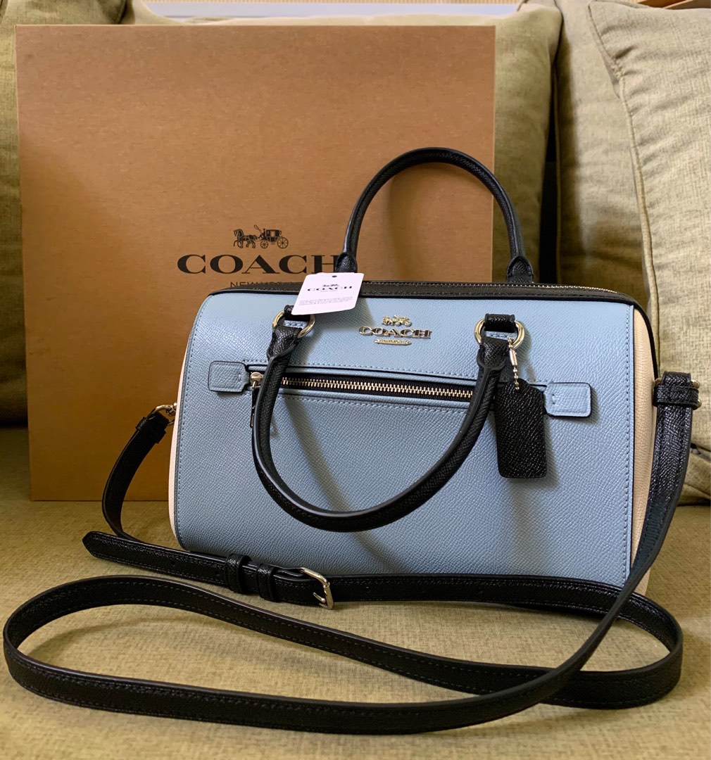 Coach Rowan Satchel Colorblock Pale Blue and White on Carousell