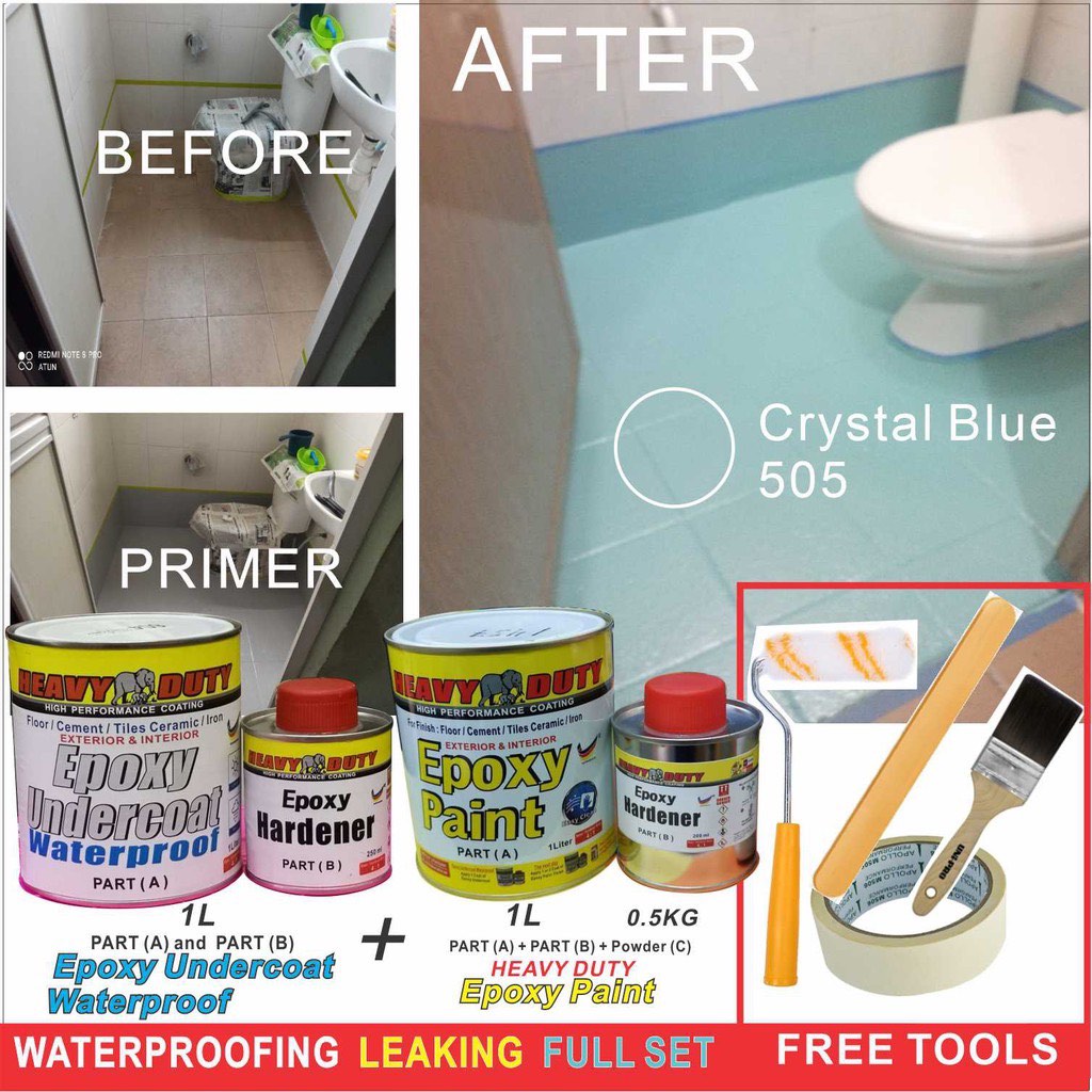 crystal blue 505 { FULL SET } Epoxy Floor Coating HEAVY DUTY ( FREE