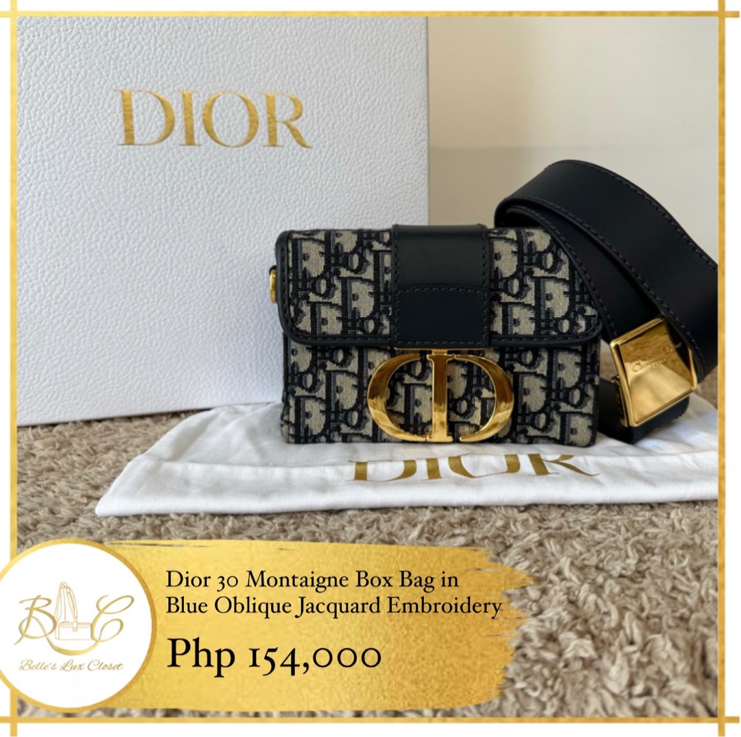 Dior Women 30 Montaigne Box Bag Blue Dior Oblique Jacquard - LULUX