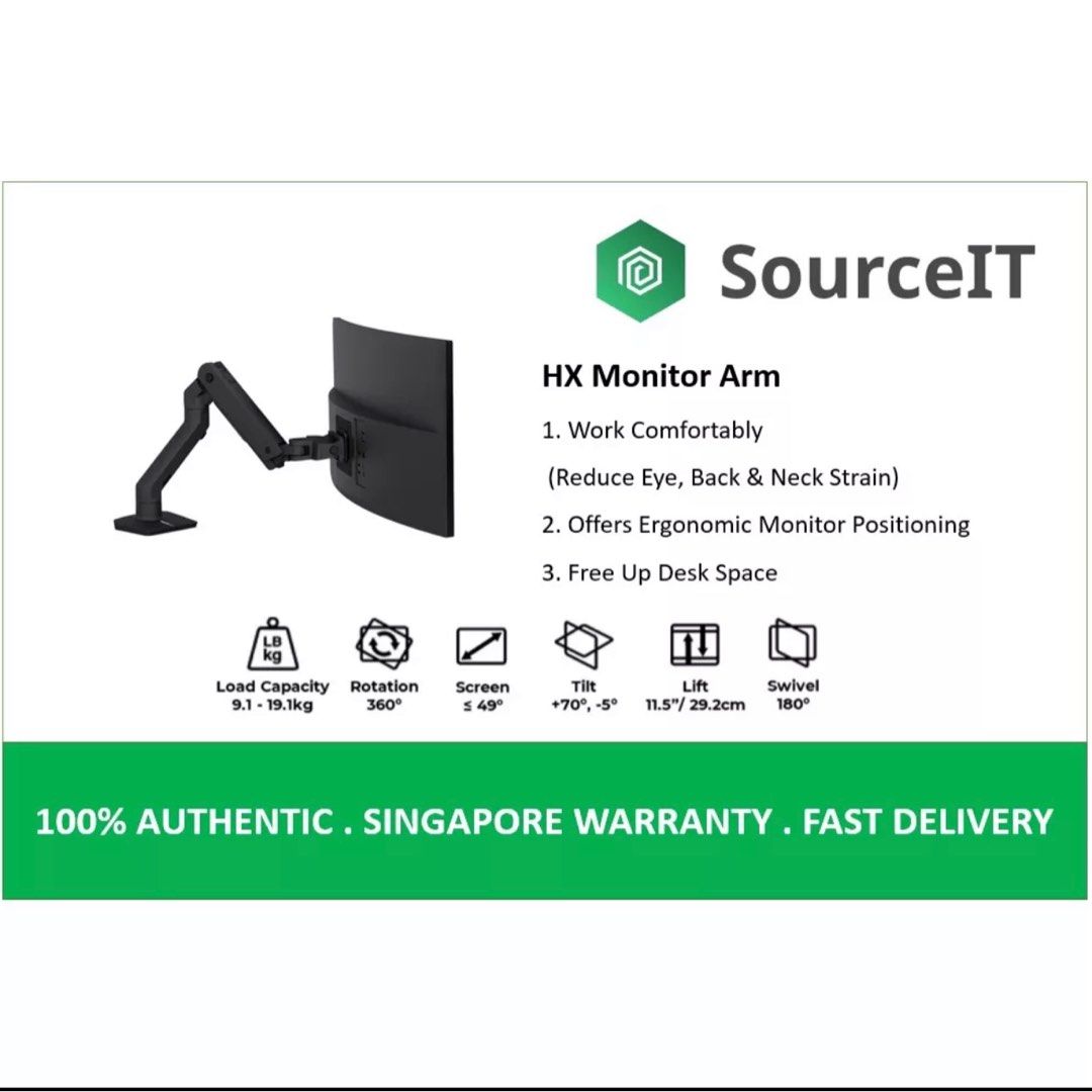 Ergotron HX Desk Monitor Arm white black, Computers & Tech, Parts