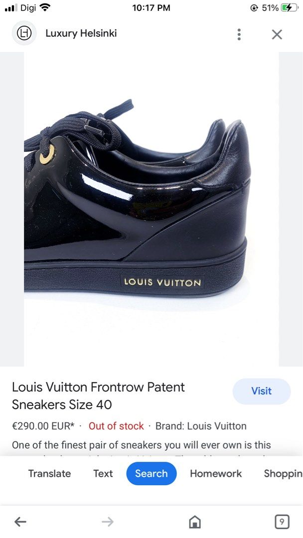 Louis Vuitton Women’s Frontrow Black Patent Leather Sneakers Size 40