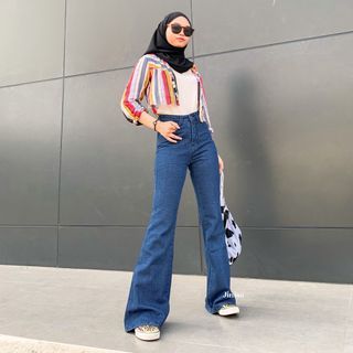flared jeans cutbray jiniso high waist blue jeans size s