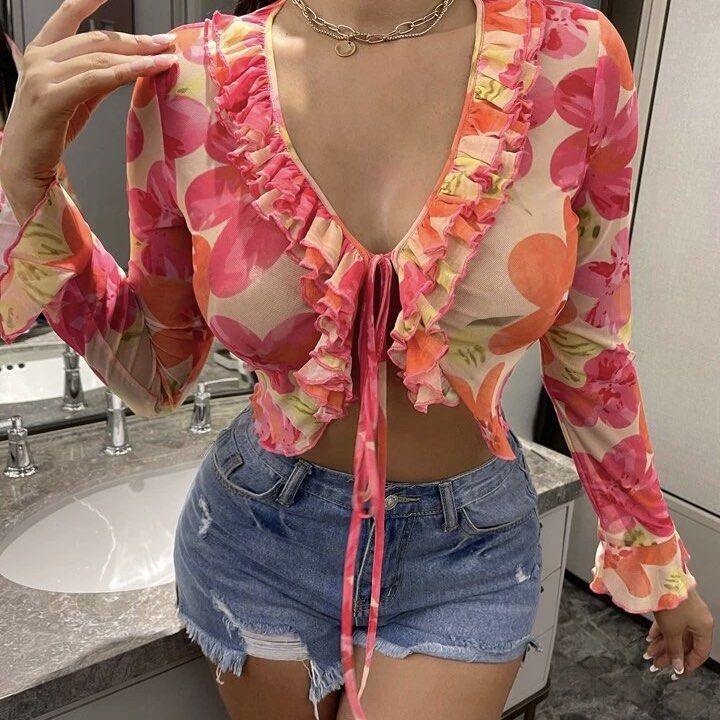 Floral mesh cardigan online