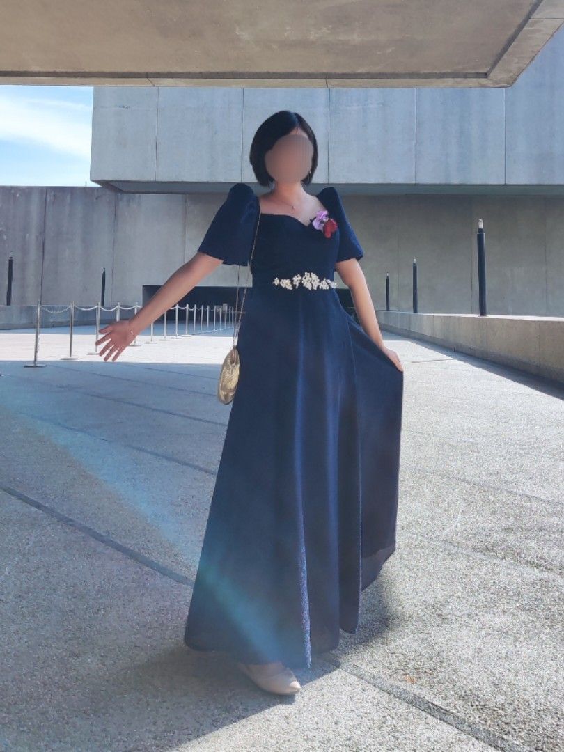 filipiniana blue dress Tulle Dusty Blue Flowy Long Prom Dress main image 0