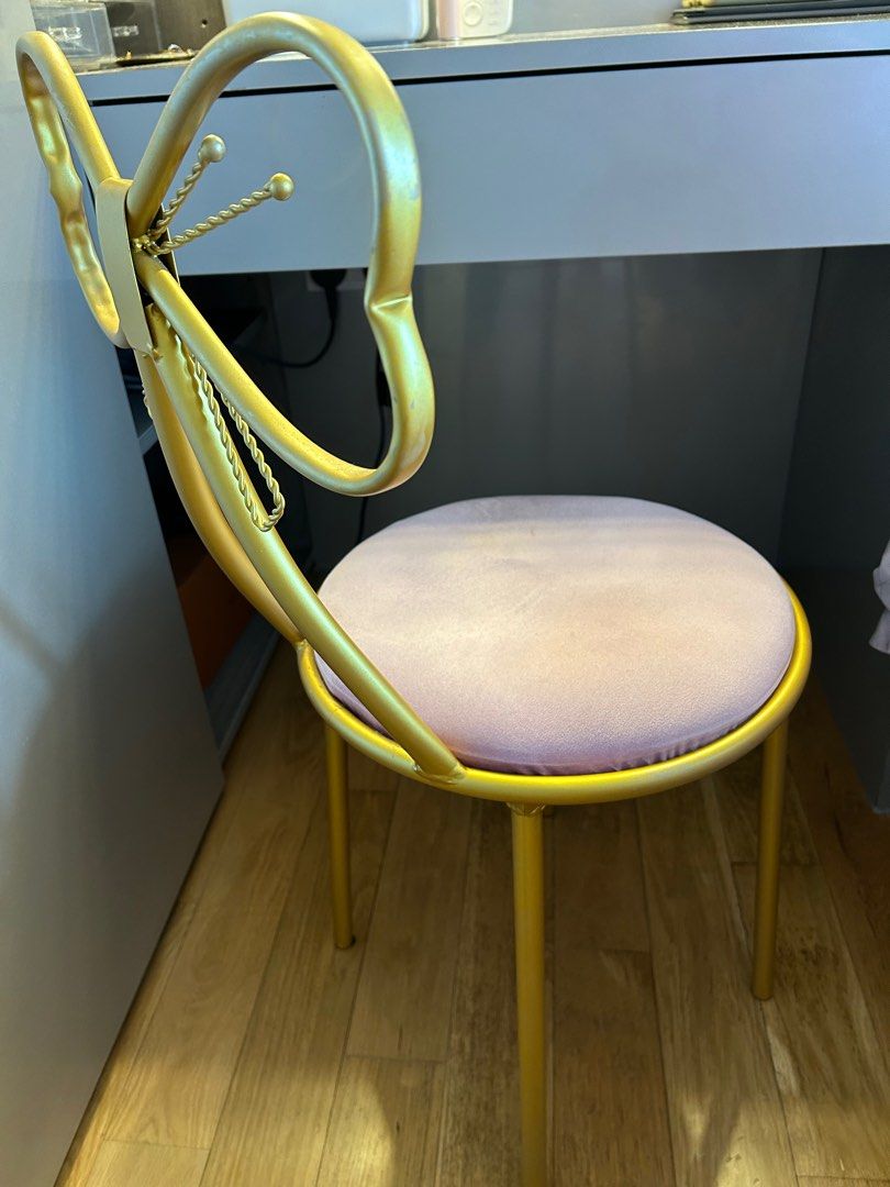 Gold and pink ribbon dressing table chair Furniture Home Living