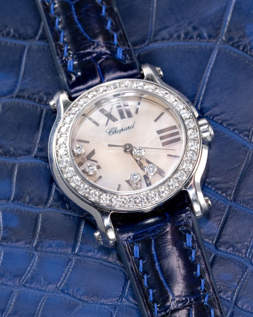 Handmade Hand stitched Watch Strap in Electric Blue Crocodile Leather For Client s Chopard Watch