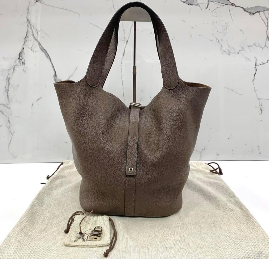 Hermes Picotin 33 TGM Clemence in Brown SHW, Luxury, Bags