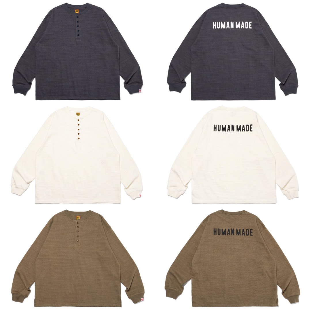 HUMAN MADE OVERSIZED HENLEY NECK L/S TEE, Men's Fashion, Tops