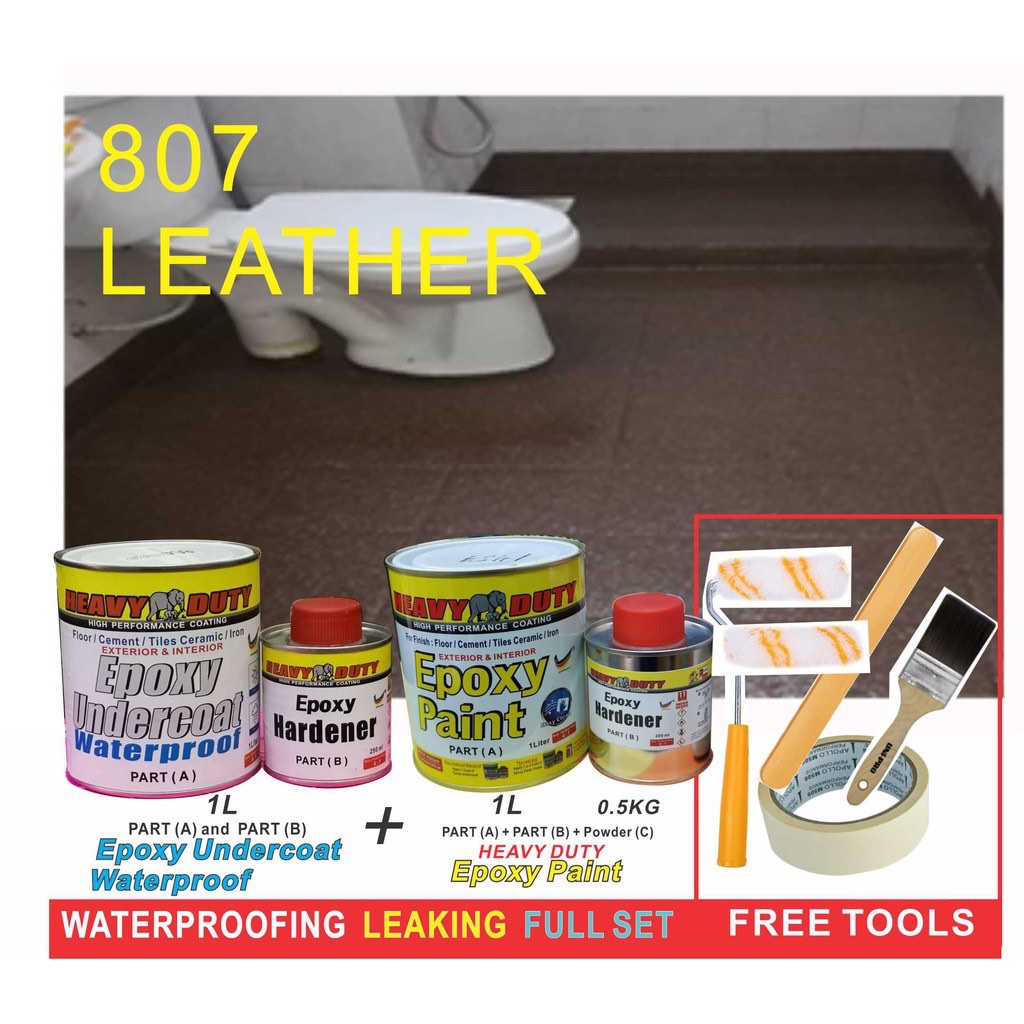 leather 807 { FULL SET } Epoxy Floor Coating HEAVY DUTY ( FREE Tool Set + 1L UNDERCOAT EPOXY