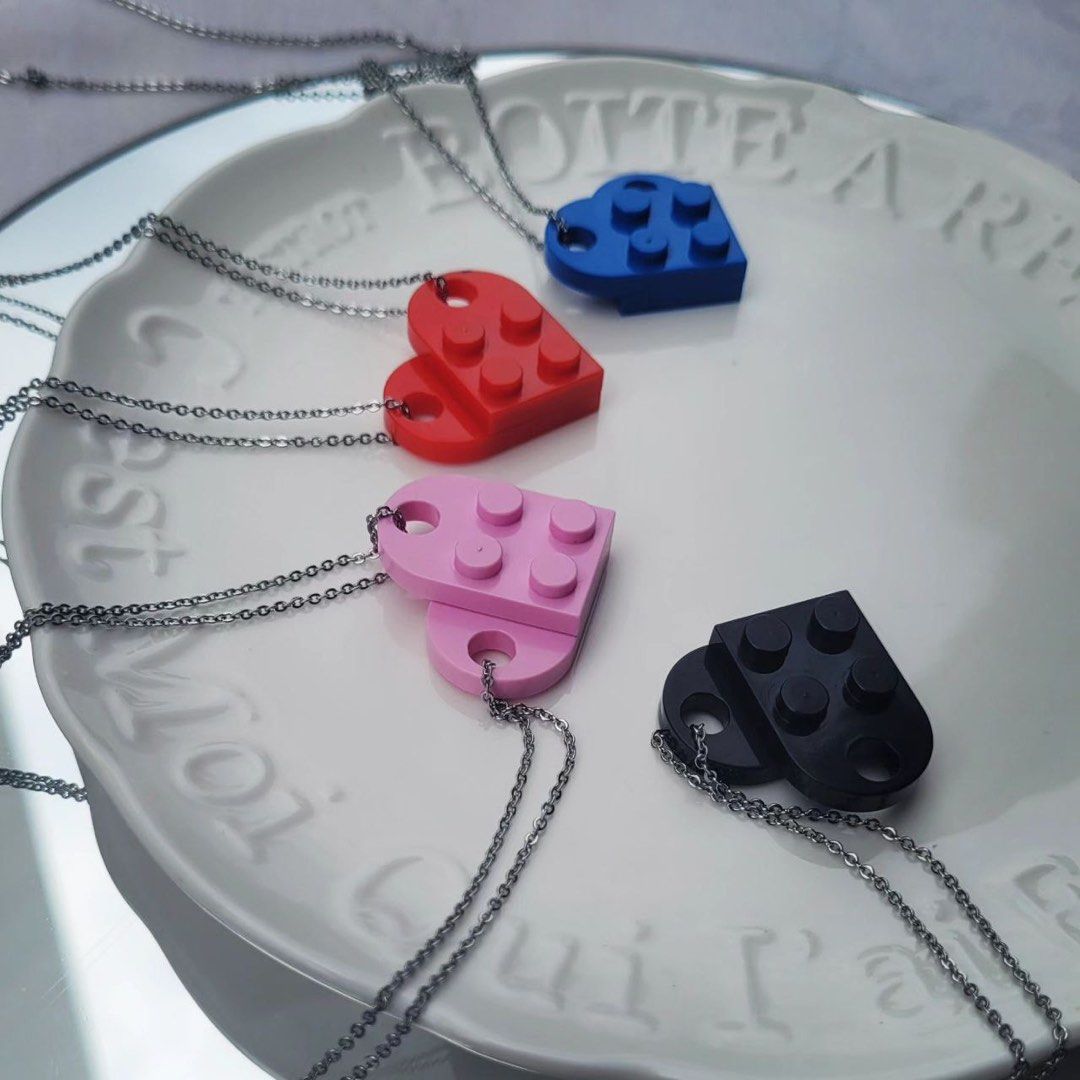 Blue lego shop heart necklace