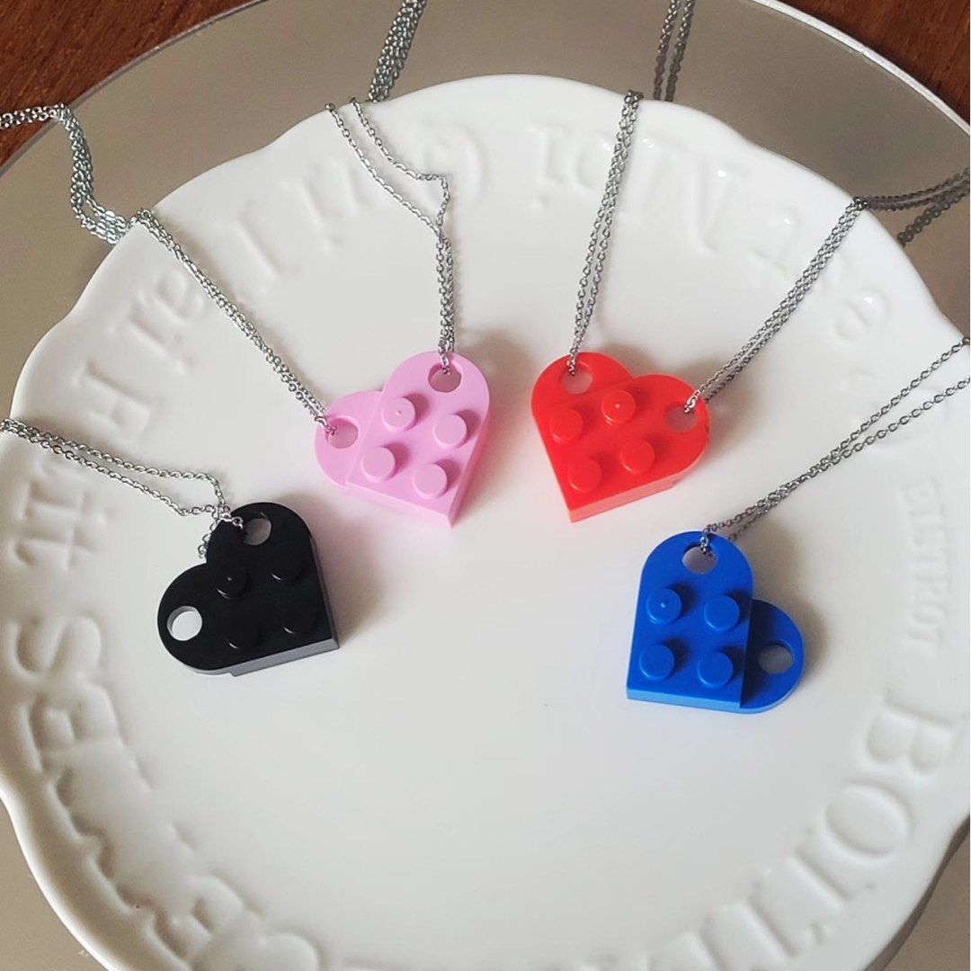 Lego heart friendship necklace red blue pink black Women s