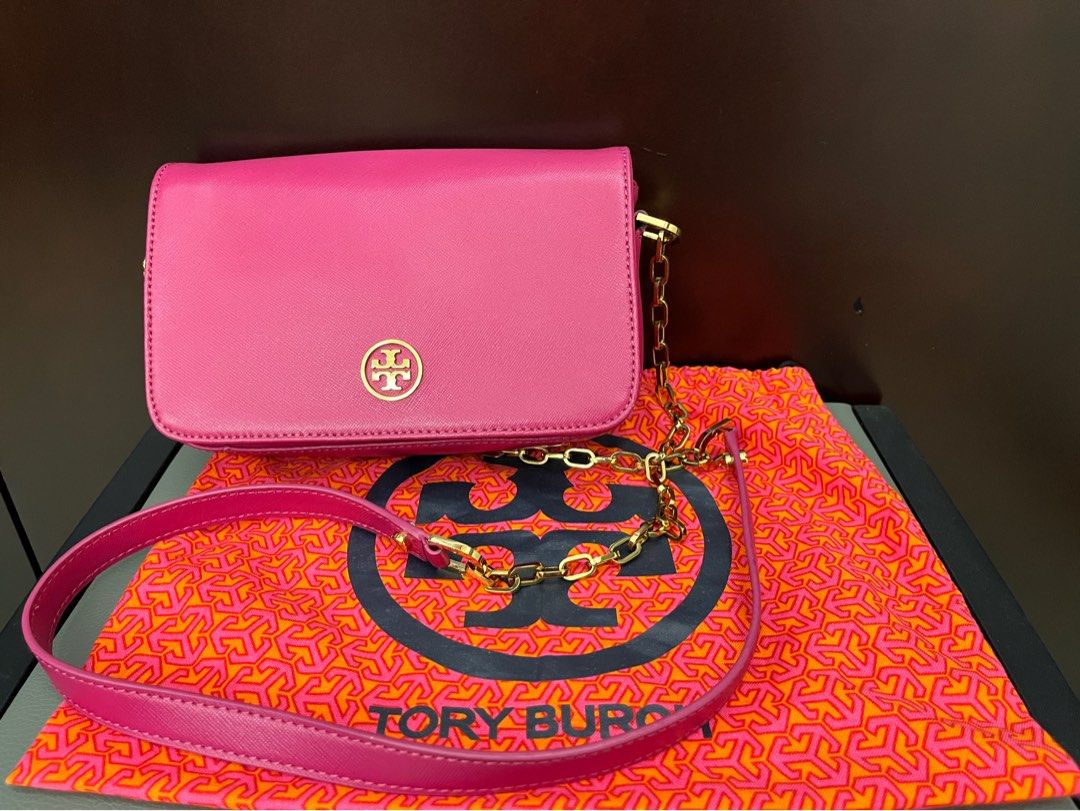 Tory Burch Bright Pink Leather Mini Robinson Chain Crossbody Bag