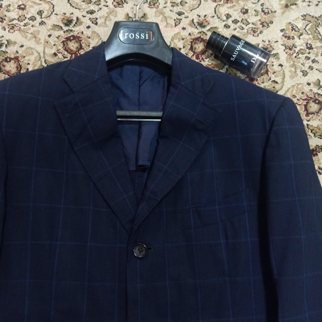 Loro Piana X Euro Taylor & Co Single Breasted Check Dark Blue