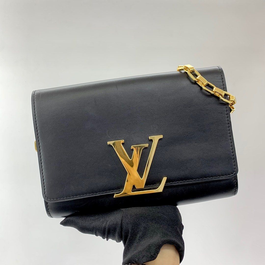 Louis Vuitton, Bags, Louis Vuitton Chain Louise Clutch Leather Gm Black