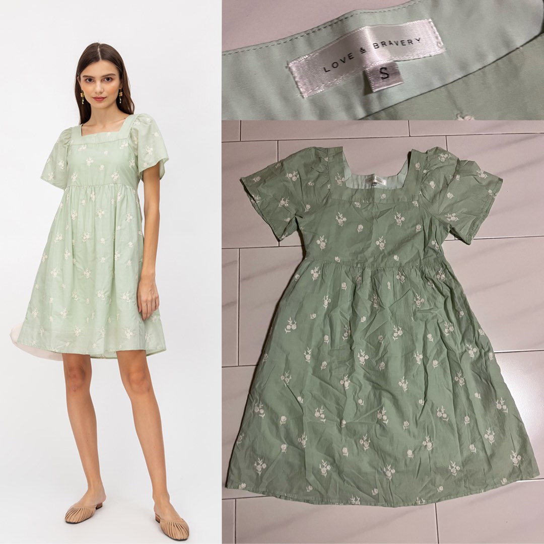 Love and Bravery LAB Aurelia Floral Embroidered Dress Light Green ...