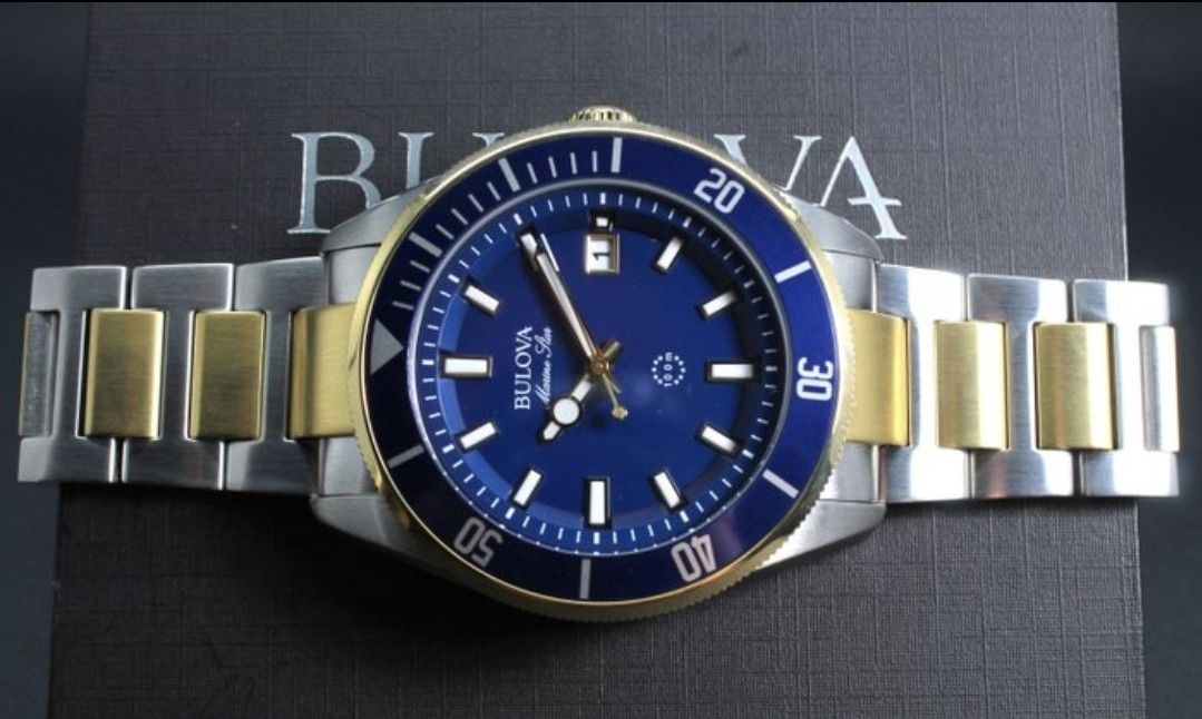 Lowest Price Bulova Marine Star Men s Blue Dial Two tone Stainless