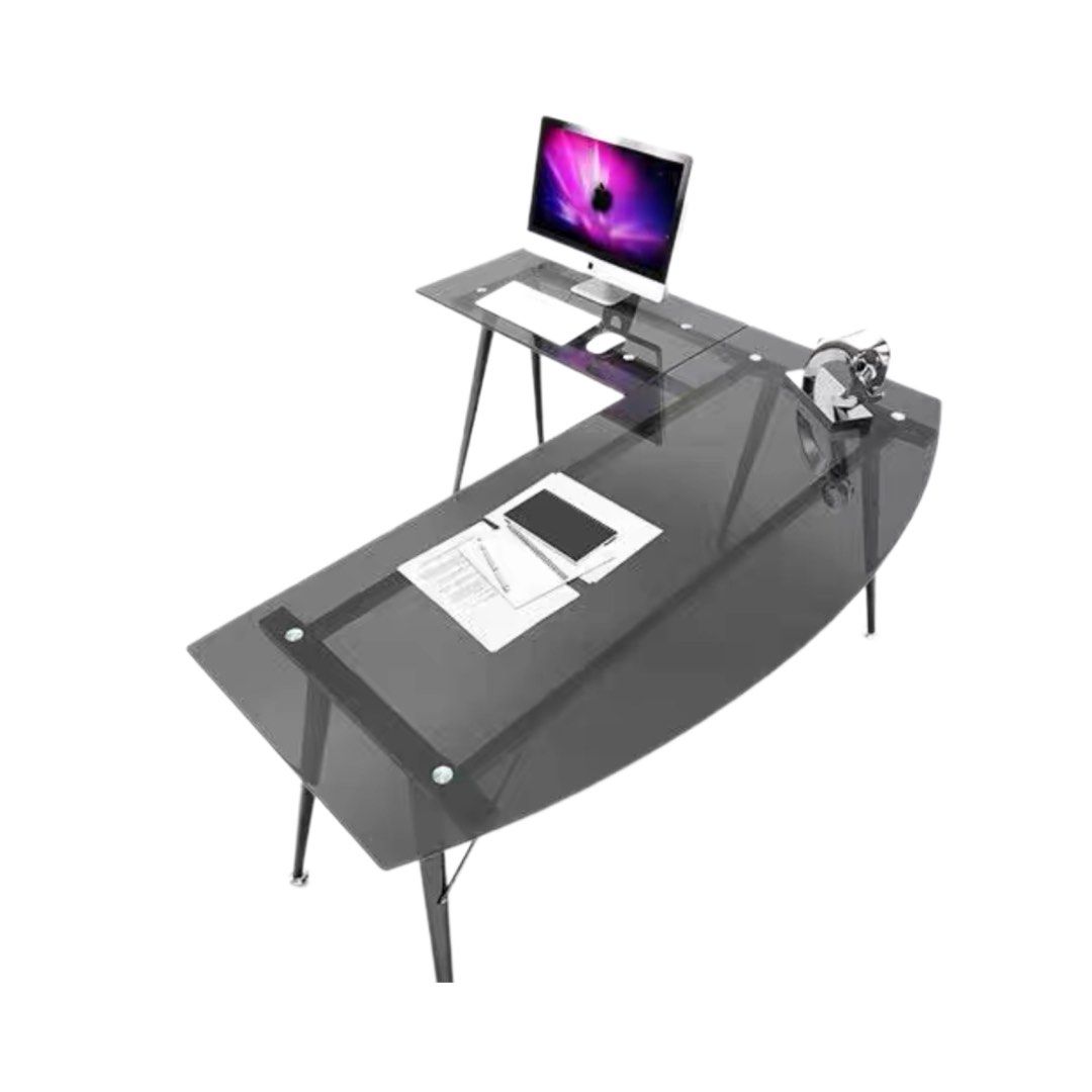 L-shape black glass study table, Furniture & Home Living, Furniture ...