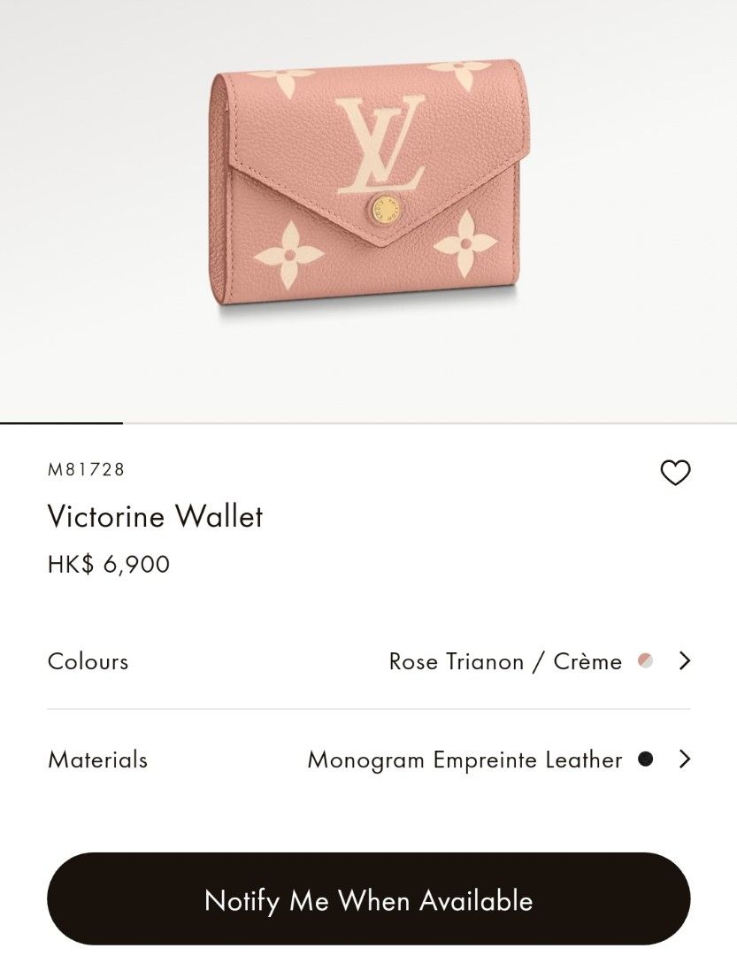 Louis Vuitton Rose Trianon and Cream Monogram Empreinte Leather Victorine Wallet