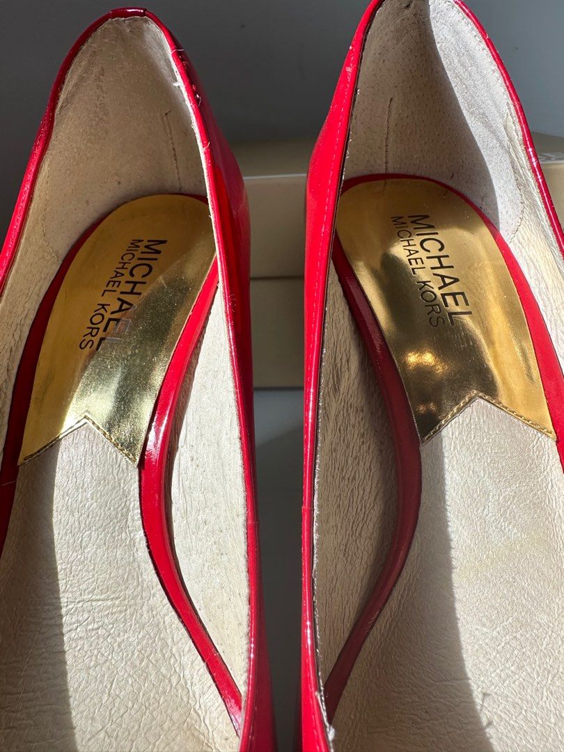 Michael Kors Keegan Patent Leather Espadrille Wedges Red