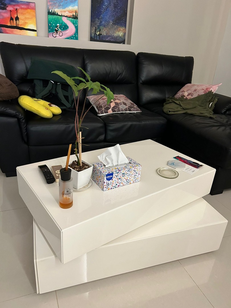 Modern White Coffee Table for sale (Rotates and Drawers), Furniture & Home Living, Furniture