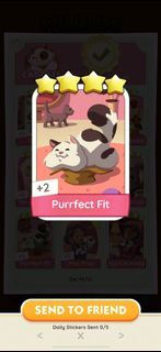 Monopoly Go Sticker: CATLIKE REFLEXES / PURRFECT FIT (Set 14 - Cat Cafe)
