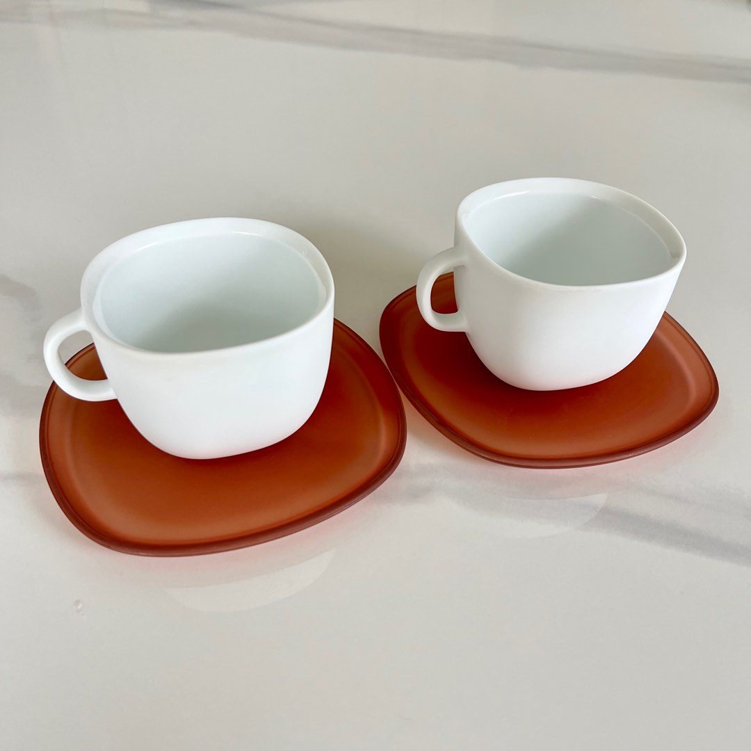 NESPRESSO Lume Collection Set of 2 Gran Lungo Coffee Cups & Saucers In Box