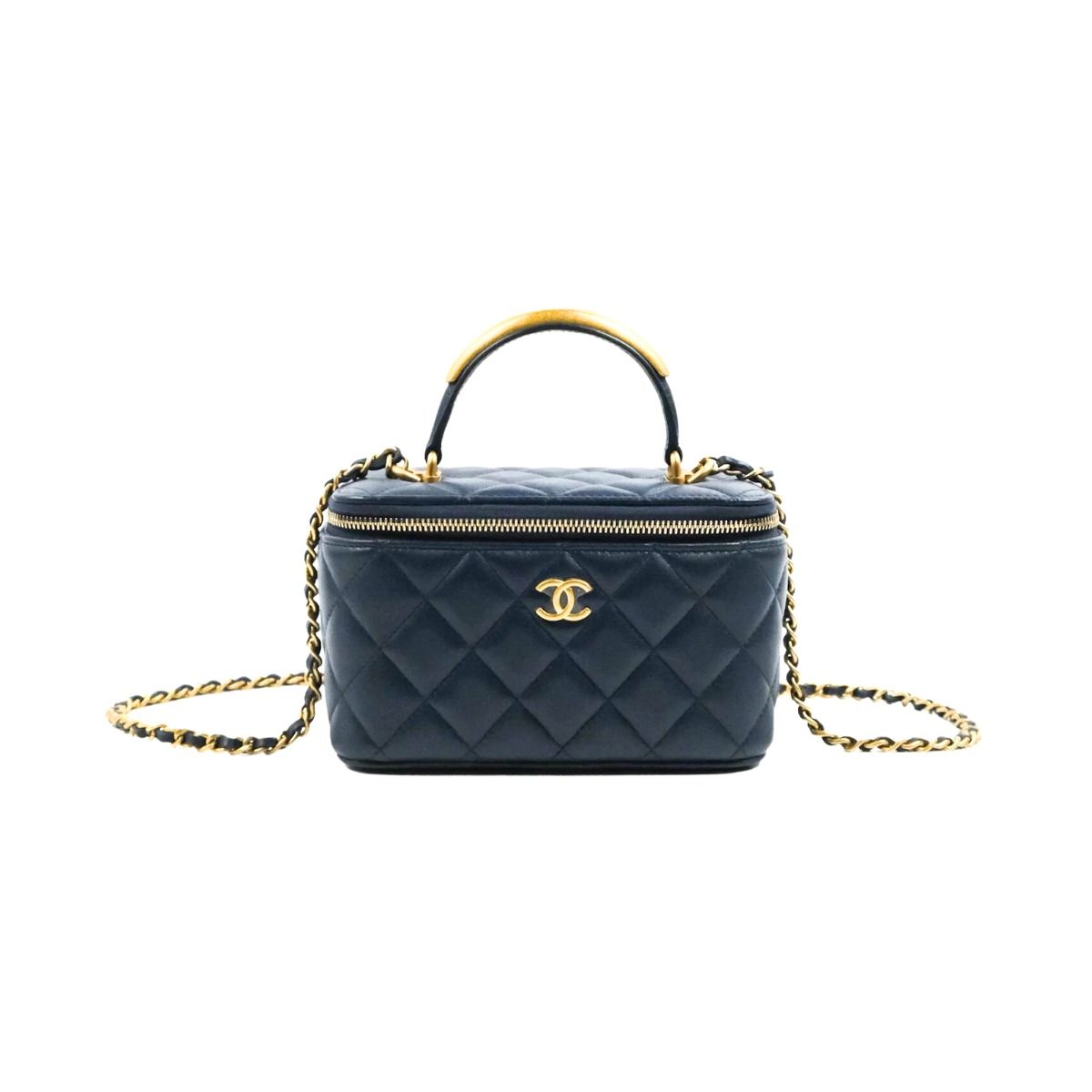 Chanel Light Blue Quilted Caviar Top Handle Vanity Case - Handbag | Pre-owned & Certified | used Second Hand | Unisex