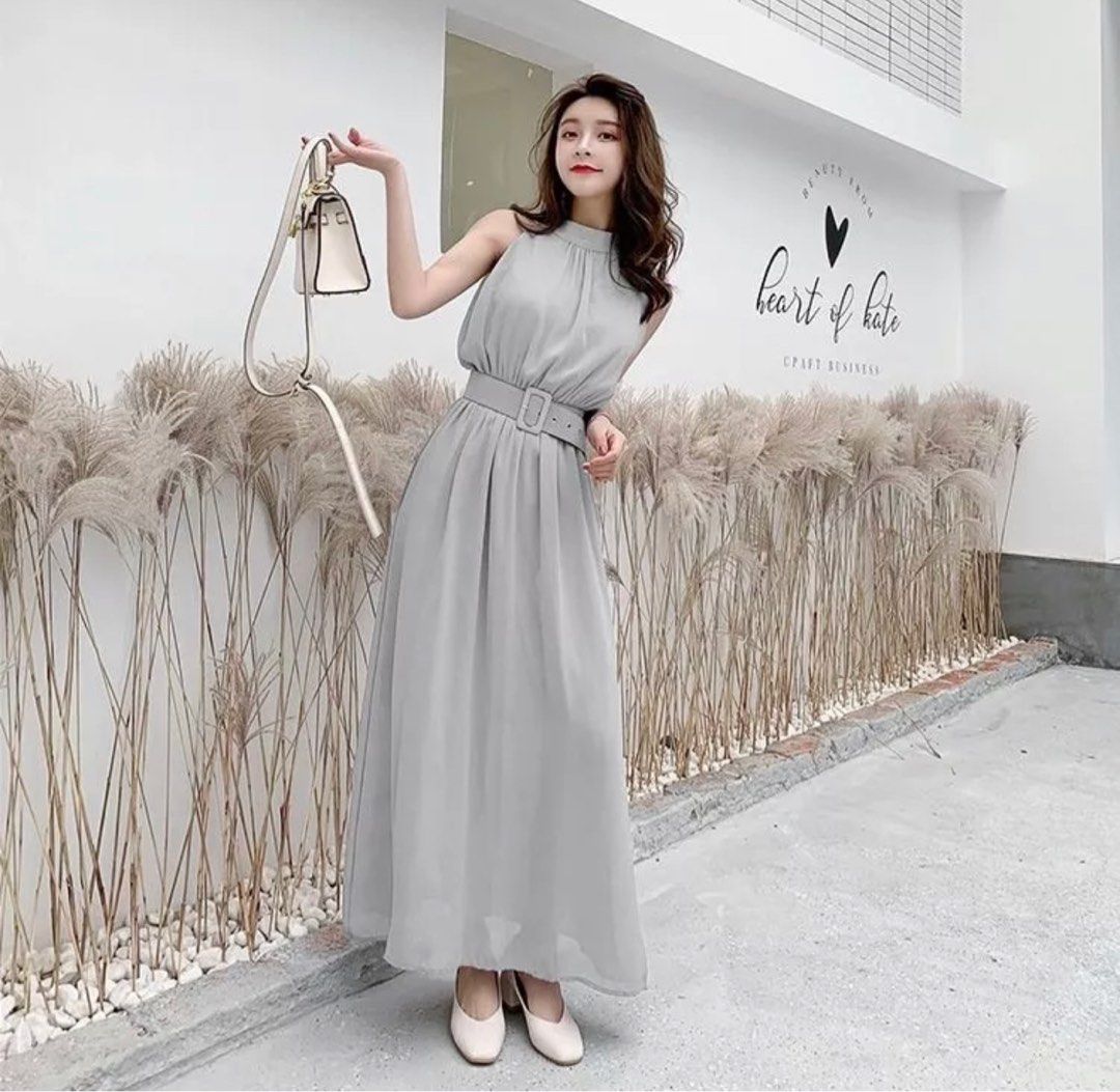 Pastel Gray Halter Dress