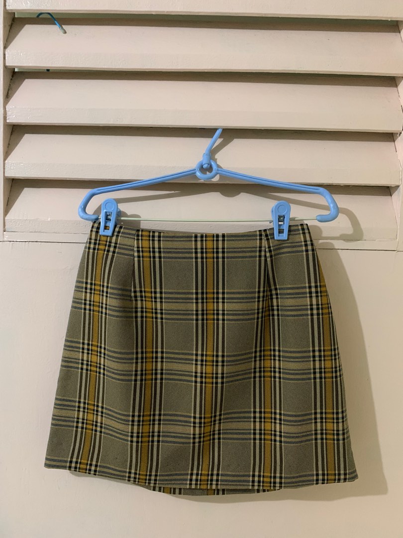 Plaid Checkered Skirt Brown Yellow
