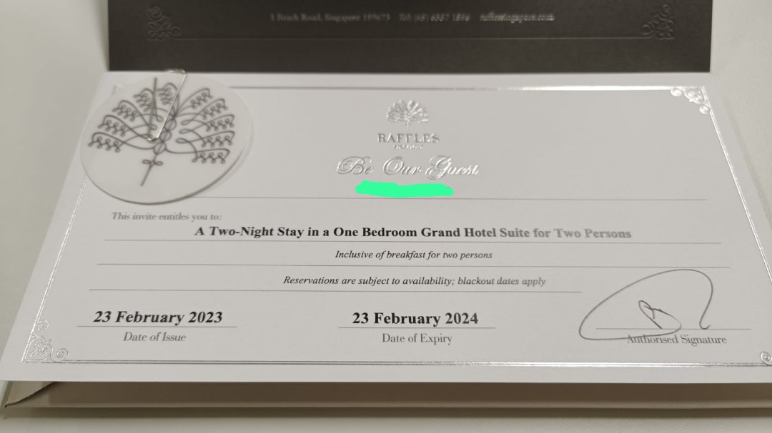 Raffles Grand Hotel Suite - 2 night stay worth $12k!, Tickets ...