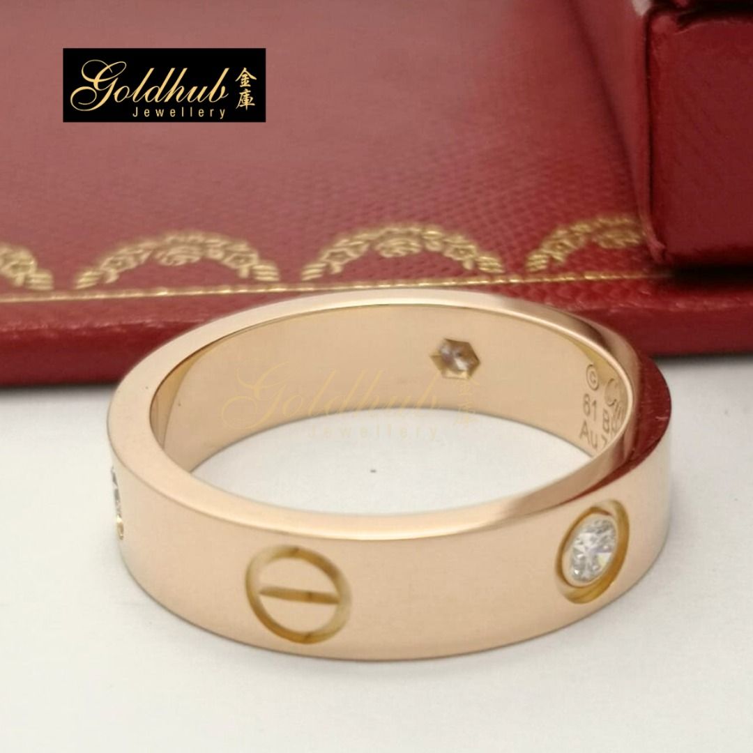 RELOCATION SALES Full set EU 61 18k Pre loved Cartier Love Ring 3 Diamonds in Rose Gold With Certificate and Box DR00787