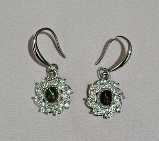 S925 Black Opal Stone Dangling Earrings