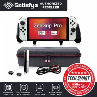 Satisfye – ZenGrip Pro Gen 3 OLED Elite Bundle, Accessories Compatible with Nintendo Switch - The Bundle includes: Grip, Elite Case and a Low Profile USB C-C Cable. BONUS: 2 Thumbsticks+1 JoyCon Rail