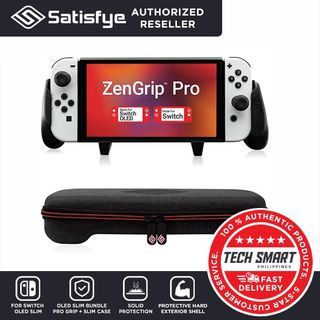 Satisfye – ZenGrip Pro Gen 3 OLED Slim Bundle, Accessories Compatible with Nintendo Switch - The Bundle includes: Black Pro Grip, Slim Case