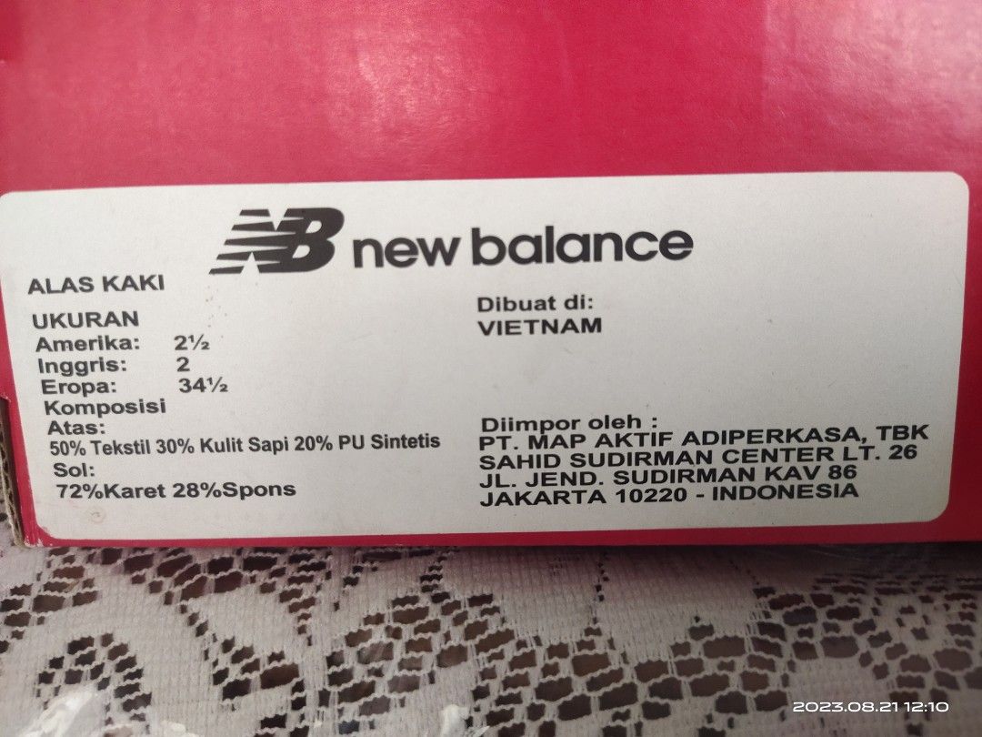 Sepatu New Balance ORI Size 34 5 2 5 insole 20.5cm