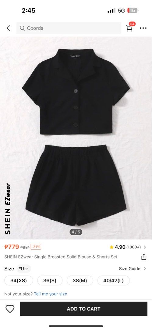SHEIN Qutie Single Breasted Solid Blouse & Shorts Set